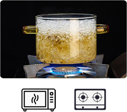 UNOSCHRIM 1.5L Glass Saucepan with Lid, Clear Heat-Resistant Glass Pot for Pasta, Soup, Milk