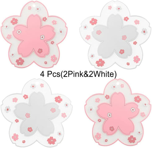 Set 4 Accessories(4.3in) Sakura Coasters of Kawaii Cup Mat Anti-Skid Pot Bowl Pad Placemats PVC Cherry Blossom Coaster