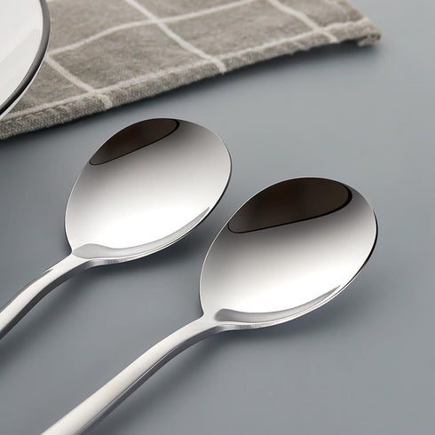 Set of 6 Korean Soup Spoons, Stainless Steel with Long Handles, 8 Inch Flatware for Home or Restaurant