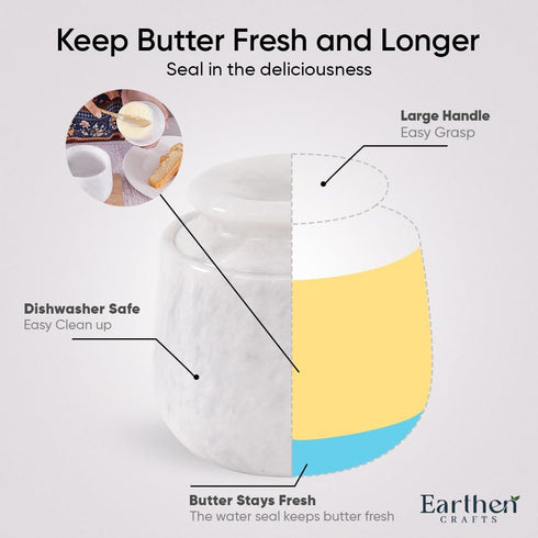 4.25 Inches Counter, Countertop Marble Butter Keeper White Butter Dish with Lid Handmade French Butter Crock