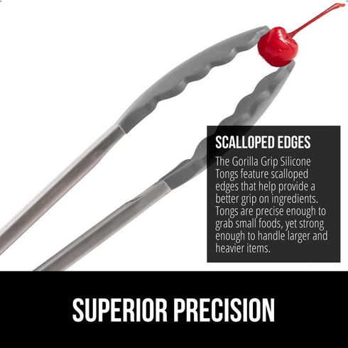 GORILLA GRIP Stainless Steel Heat Resistant Kitchen Tongs - 9 + 12 Inch Set of 2 BBQ Tong with Non Scratch Silicone Tip