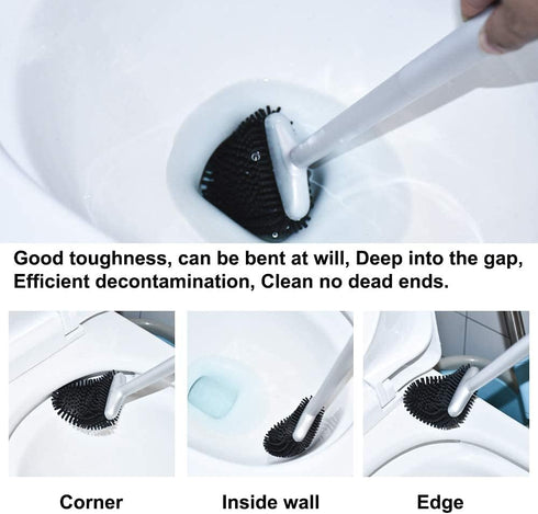 Sellemer 2 Pack Toilet Brush and Holder Set, Flexible Silicone Bristles, Compact Size for Bathroom Storage