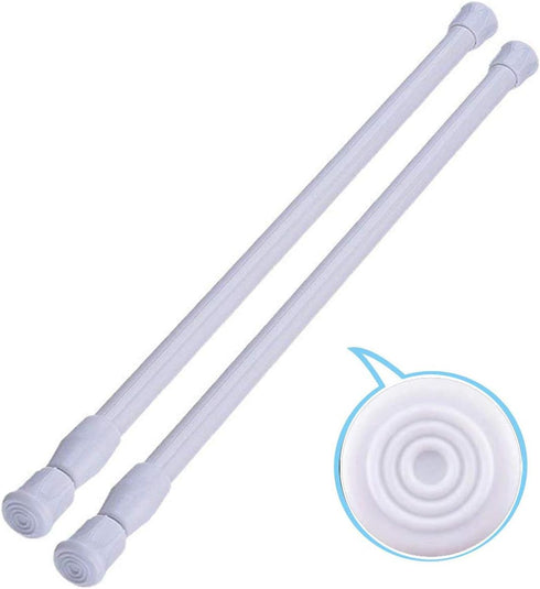 2 Pack Small Tension Rods 15.7 in to 28, Extendable Curtain Rods for Kitchen Utensils, Closet, and Cabinet