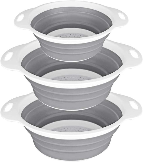 QiMH Collapsible Colander and Strainer Set of 3 - BPA Free Silicone Kitchen Foldable Strainer for Pasta