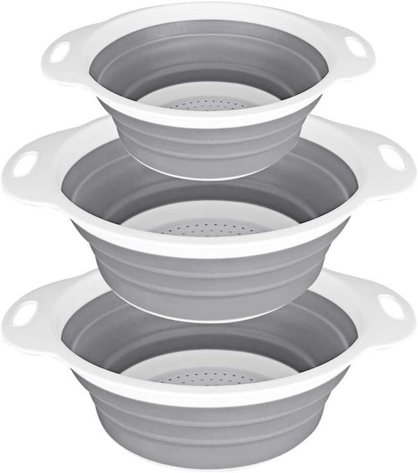 QiMH Collapsible Colander and Strainer Set of 3 - BPA Free Silicone Kitchen Foldable Strainer for Pasta