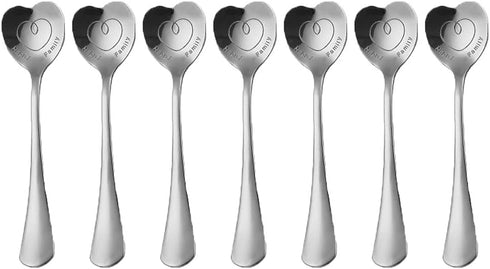 7 PCS Heart Shaped Stainless Steel Spoons, Coffee, Dessert, Ice Cream, Tea Spoons, Cute Holiday Gift (Silver)