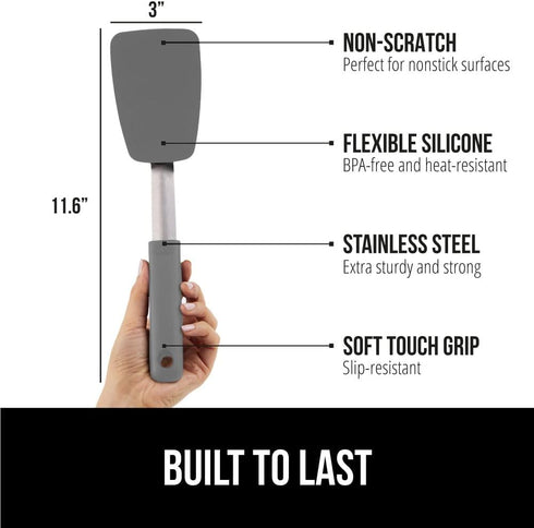 Gorilla Grip Nonstick Heat Resistant BPA-Free Silicone Spatula, Non Scratch Flexible Head for Pans, Slip Resistant Soft Rubber Handle, Stainless Steel Kitchen Spatulas, 2 Pack, 11.6 Inch, Gray by Gorilla Grip
