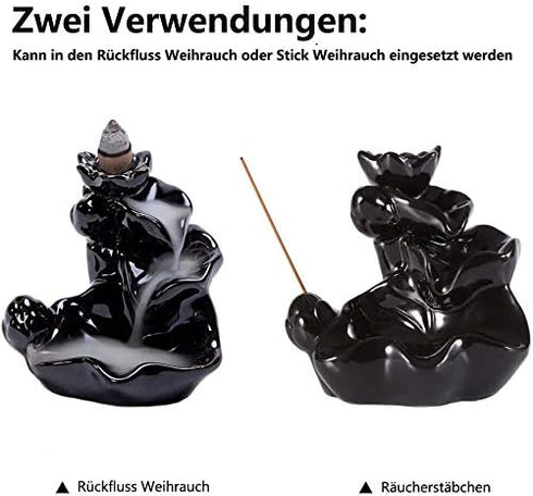 DK177 Waterfall Incense Holder, Backflow Cone Ceramic Burner with 20 Free Cones