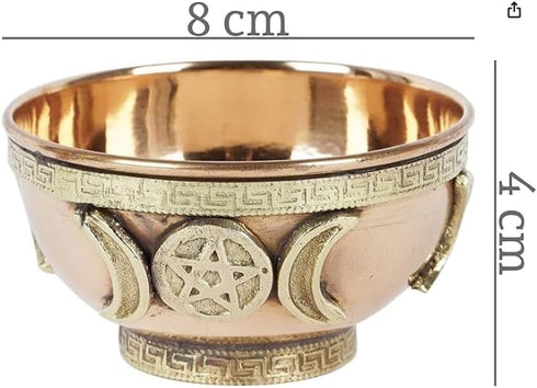 Triple Moon Copper Offering Bowl, 3", Great for Altar, Ritual, Incense Burner, Decoration Bowl