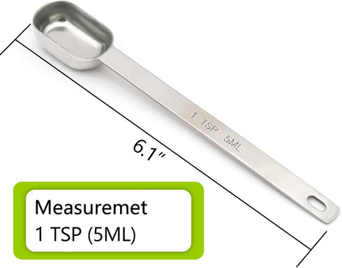 5PCS 1 Teaspoon(1Tsp | 5 mL | 5 cc | 1/3 Tablespoon) Single Measuring Spoon, Stainless Steel Individual Spoons, Long Handle Spoons Only
