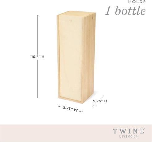 Packing 1 Twine Single Wooden Wine Box with Sliding Lid - Wine & Champagne Wooden Bottle Gift Box, Wood Grain, Straw