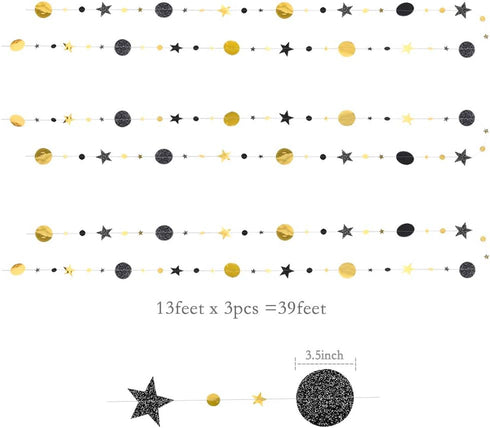 Cheerland Black Gold Party Decorations, Star Garland Moon Stars Hanging Streamers for Birthday Supplies