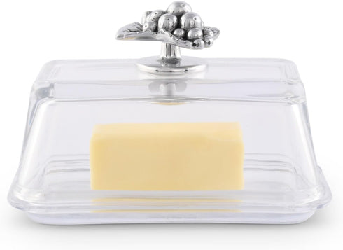 2-Piece Arthur Court Glass Butter Dish with Lid Metal Grape Knob | Classic Design Covered Butter Keeper | Covers