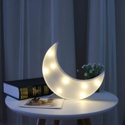 Pooqla Decorative LED Crescent Moon Marquee Sign, Nursery Night Lamp Gift, Ramadan Home Decorations (White)