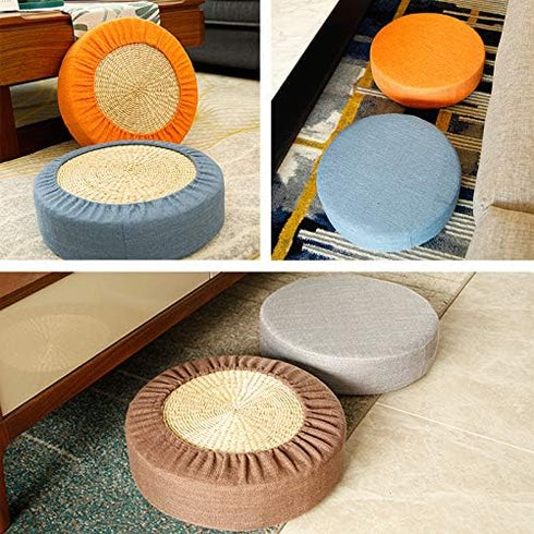 Kelendle 15.75 inches Round Tatami Cushion Cover Straw Floor Ottoman for Meditation & Living Room Indoor/Outdoor