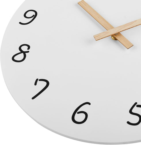 Plumeet 10'' Wooden Wall Clock (White) Small Frameless Clocks with Silent Quartz Movement, Battery Operated