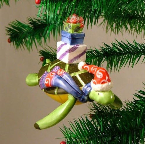 Cape Shore Sea Turtle Christmas Ornament, 6-Inches, Ceramic, Multicolor, Santa Hat & Scarf