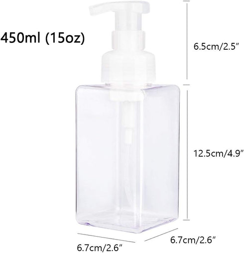 UUJOLY Foaming Soap Dispenser, 450ml (15oz) Refillable Pump Bottle for Liquid Soap, Shampoo, Body Wash (2 Pcs) Clear