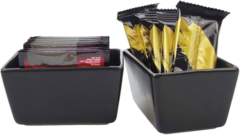 Sizikato Matte Black Porcelain Sugar Packet Holder, 5 Oz Tea Bag Bowl