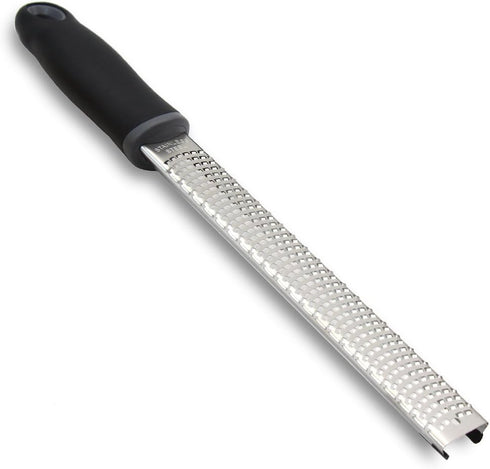 Lemon Zester - Stainless Steel Kitchen Cheese Grater with Plastic Cover and Ergonomic Soft Black Handle