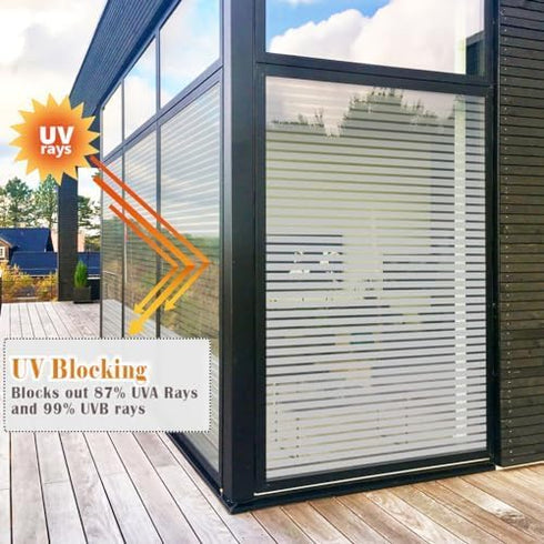 LEMON CLOUD Self-Adhesive Privacy Window Film, No-Glue Static Cling Stripe Pattern, 17.5 x 78.7 Inch