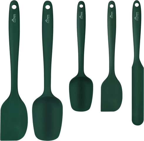 HOTEC High Heat Resistant Silicone Rubber Spatula Set, Non Stick Dishwasher Safe, Dark Green, Set of 5