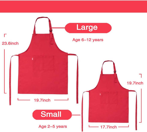ALIPOBO Set, 2 (2-5 Kids Apron and Chef Hat Children's Adjustable Bib Apron with Pockets. Cute Boys Girls Kitchen Apron