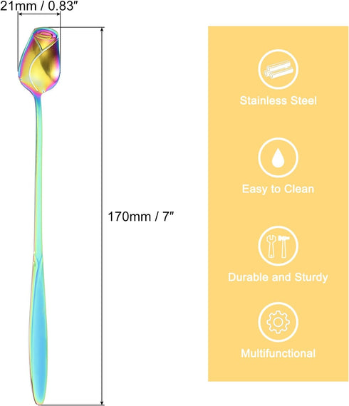uxcell 7 Inch Stainless Steel Coffee Spoons Rose Flower Shape Spoons Ice Tea Spoon Dessert Spoon for Sugar Cake Stirring Mixing, Colorful