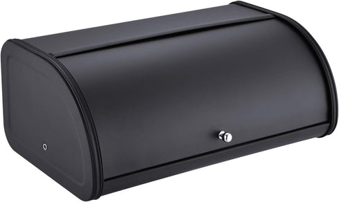 HILFA Stainless Steel Bread Box with Roll Up Lid, 17.5X11.5X7.5 inch Matte Black Kitchen Storage