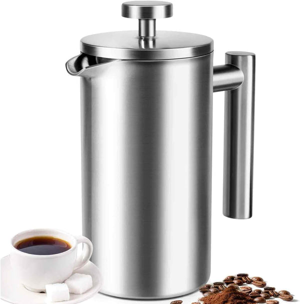 AgcKuzt French Press 34 oz, Full Stainless Steel French Press Coffee Maker 4