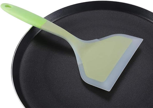 Omelette Spatula 10-Inch Silicone Pancakes Shovel, Durable Heat-resistant Wide Turner for Eggs, Crepes, Pizza (Green)