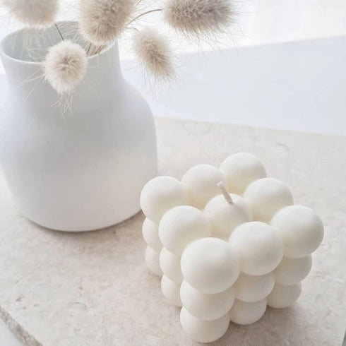 Bubble Candle Soy Wax Scented Cube Candle for Home Decor, Freesia and Bluebell Fragrance (White Blue)