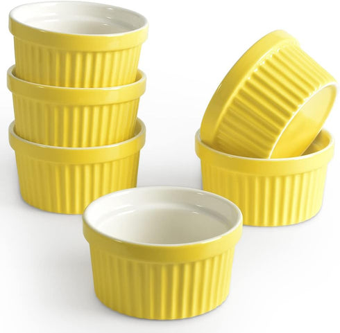 homEdge Porcelain Ramekins Set, 240 ml / 8 Fl Ounces Ice Cream Bowl, Set of 6 Yellow