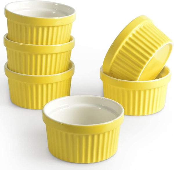 homEdge Porcelain Ramekins Set, 240 ml / 8 Fl Ounces Ice Cream Bowl, Set of 6 Yellow