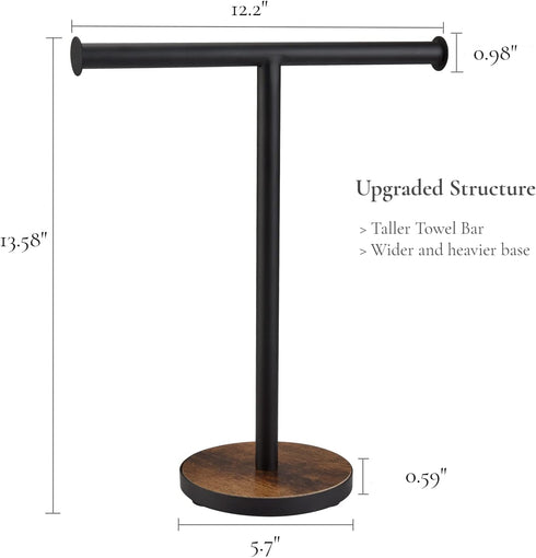 Countertop Hand Towel Stand, Free Standing Towel Rack with Weighted Wood Base for Bathroom and Kitchen