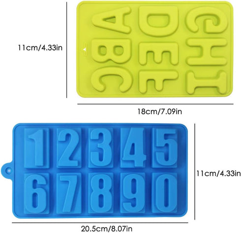 4 Pcs Silicone Numbers Alphabets Molds - FineGood Candy Biscuit Chocolate DIY Baking Trays