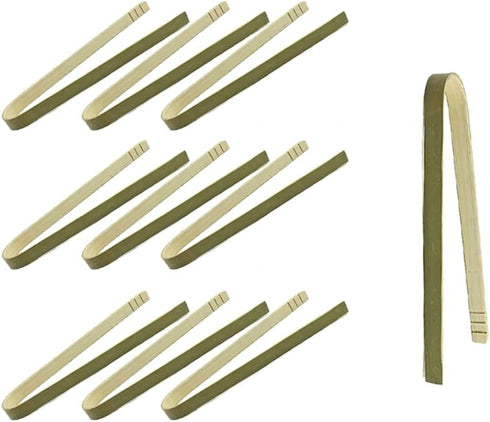 10pcs 3.9inch Wooden Tongs, Disposable Cooking Utensils, Mini Bamboo Tongs for Natural Toast Cooking