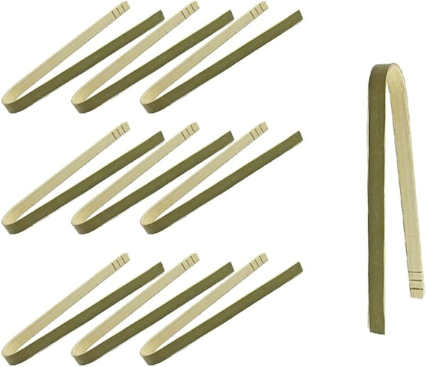 10pcs 3.9inch Wooden Tongs, Disposable Cooking Utensils, Mini Bamboo Tongs for Natural Toast Cooking