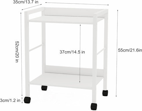 2-Tier Rolling Utility Cart with White Shelves and White Metal Frame, Industrial Mobile Storage Trolley on Wheels