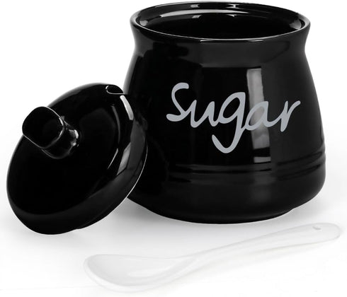 Porcelain Sugar Bowl with Lid and Spoon, 12 Ounces Ceramic Sugar Storage