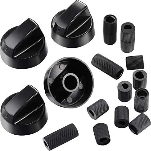 Jetec 4 Pack Control Knobs Replacement for Oven/Stove/Range with 12 Adapters, Please Check Dimensions (Black)