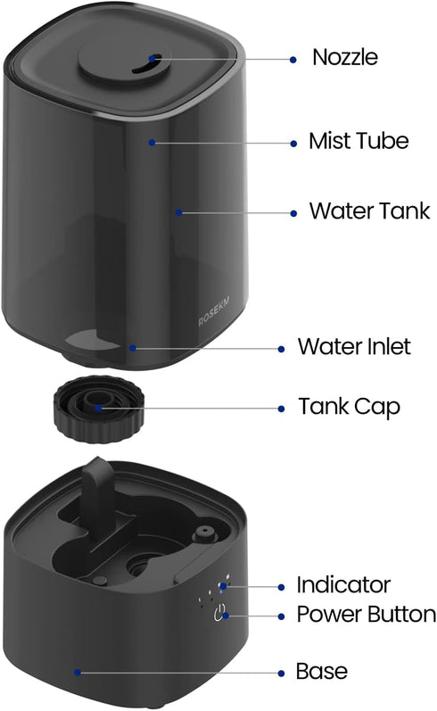 Cool Mist Humidifier for Bedroom, Quiet Ultrasonic Humidifier with 360° Nozzle, Auto Shut-Off, Black