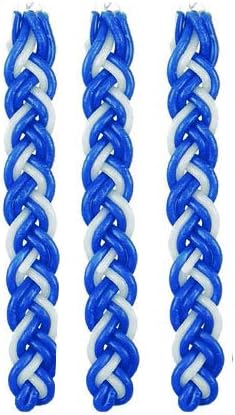 Set of 3 Blue and White Braided Havdalah Wax Candle