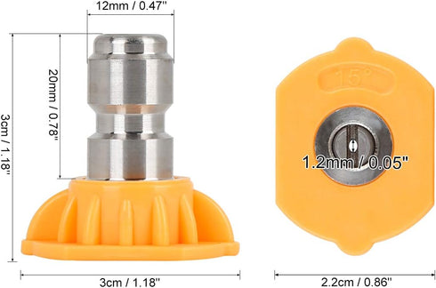 X AUTOHAUX 2pcs 15 Degrees Pressure Washer Spray Nozzle Tip 0.05'' Quick Connector High Pressure Nozzle Yellow for Car Wash