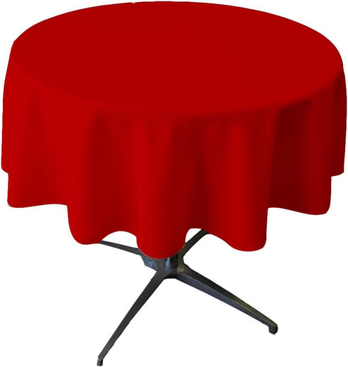 LA Linen Polyester Poplin Washable Round Tablecloth, Red, 58-Inch, Stain and Wrinkle Resistant
