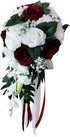 Artificial Rose Bouquet for Wedding Bride, White + Wine Red Bouquet for Home Holiday Party Supplies