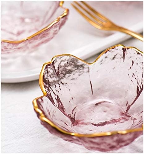 WILL Small Glass Dish, Nordic Style Gold Inlay Sauce Bowl, Mini Japanese Cherry Blossoms Seasoning Plate