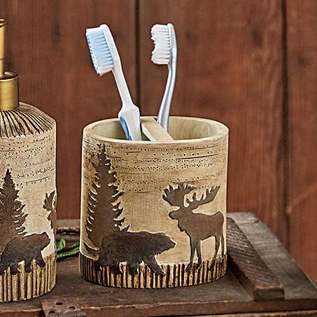 BLACK FOREST DECOR - Woodland Moose & Bear Toothbrush Holder - Aged