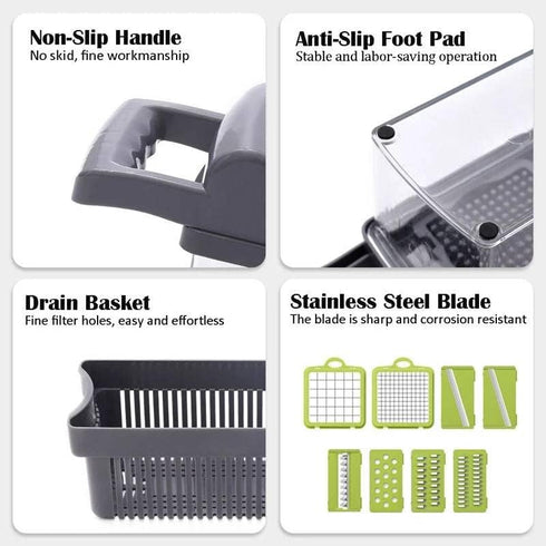 Kitchen Vegetable Slicer, 14 in 1 Vegetable Chopper, Manual Multifunctional Food Chopper Container for Various