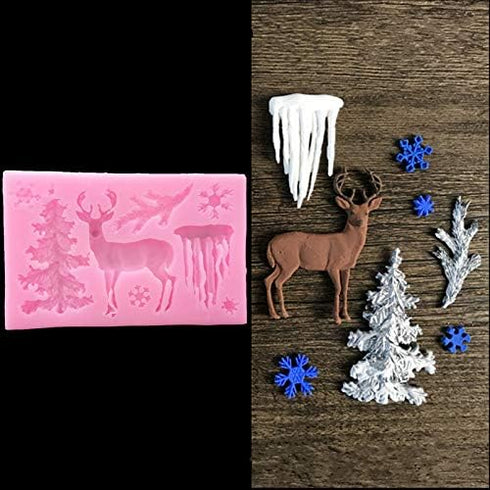 2Pcs/Set Christmas Tree Silicone Mold, Santa Claus, Reindeer, Snowflake, Snowman for DIY Chocolate, Cake Decor